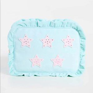 Stoney Clover Lane Velvet Ruffle Large Stars Pouch Patches Cloud Blue Pink Zip